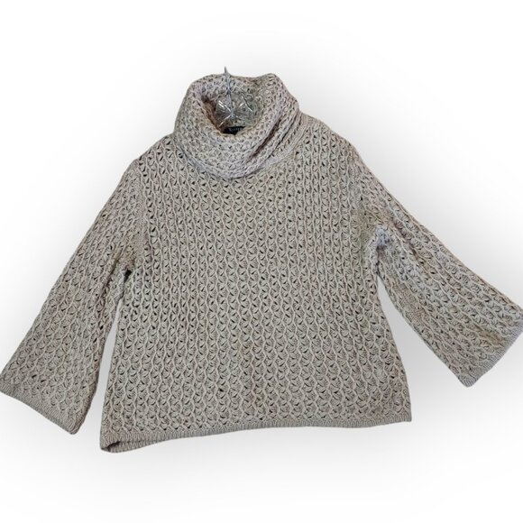 II Sisters Knit Sweater Womens Beige Cowlneck Oversized Wool Blend Boho Sz-M/L - Picture 1 of 4